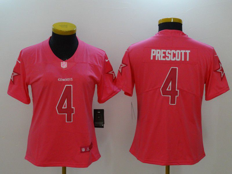 Women Dallas cowboys 4 Prescott Pink Nike Vapor Untouchable Limited NFL Jerseys